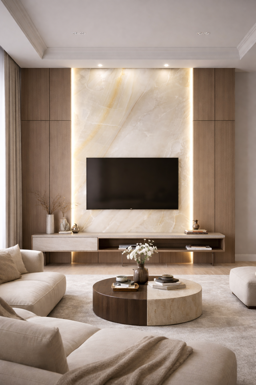 Gold agate tv unit accent wall