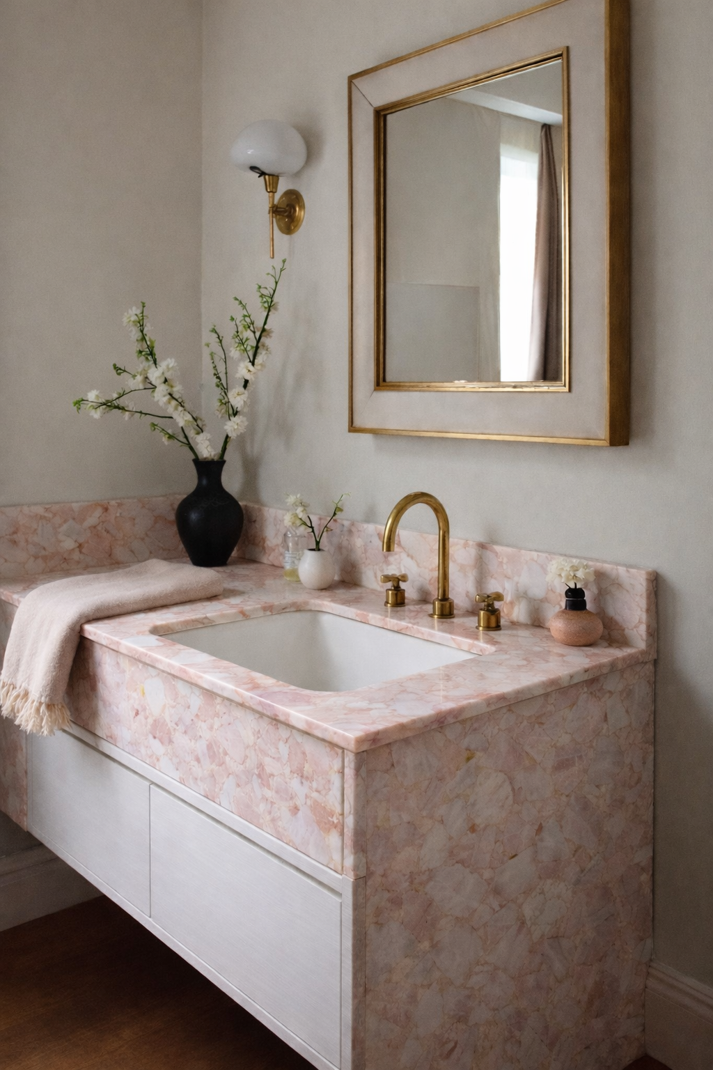 Rose quartz bathroom vanity