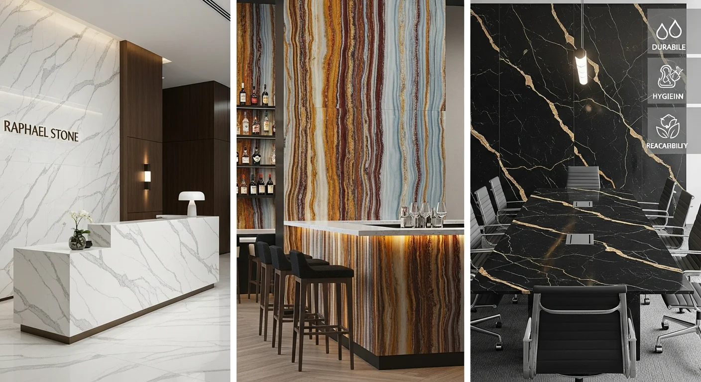 Modern hotel reception with quartz surfaces