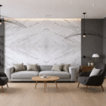 Calacatta caldia living room accent wall rendering
