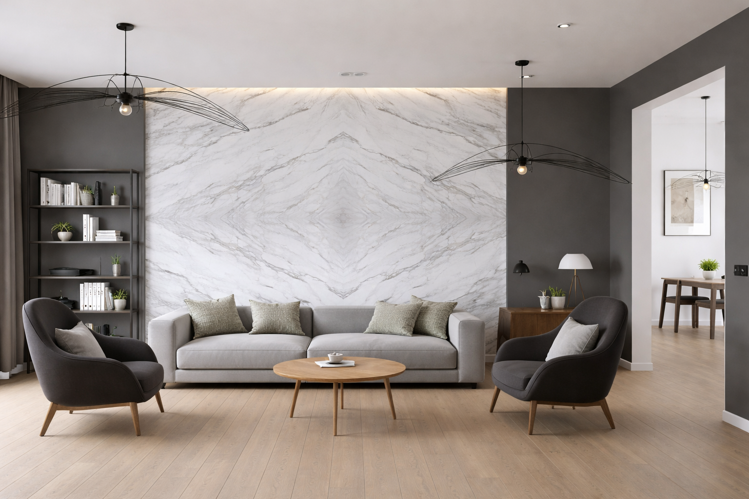 Calacatta caldia living room accent wall rendering